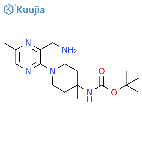 tert-butyl N-[1-[3-(aminomethyl)-5-methyl-pyrazin-2-yl]-4-methyl-4-piperidyl]carbamate structure