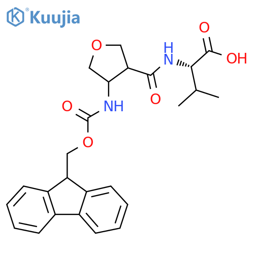 (2S)-2-{4-({(9H-fluoren-9-yl)methoxycarbonyl}amino)oxolan-3-ylformamido}-3-methylbutanoic acid structure