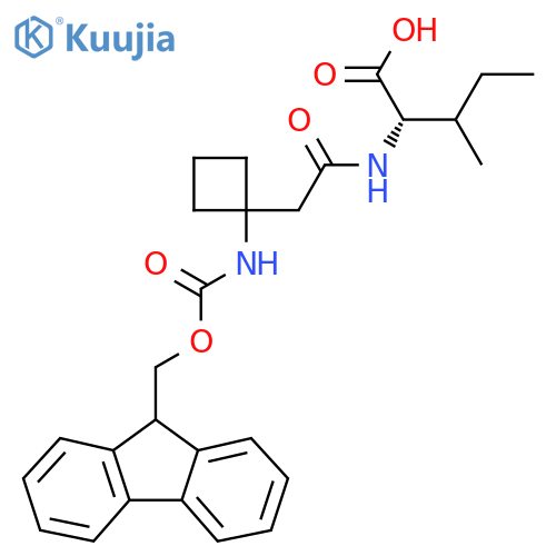 (2S)-2-{2-1-({(9H-fluoren-9-yl)methoxycarbonyl}amino)cyclobutylacetamido}-3-methylpentanoic acid structure