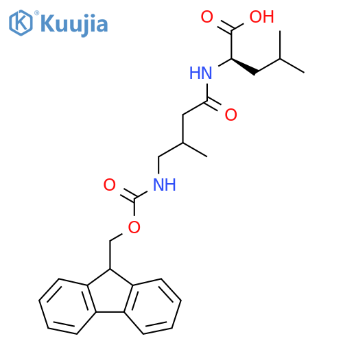 (2R)-2-4-({(9H-fluoren-9-yl)methoxycarbonyl}amino)-3-methylbutanamido-4-methylpentanoic acid structure