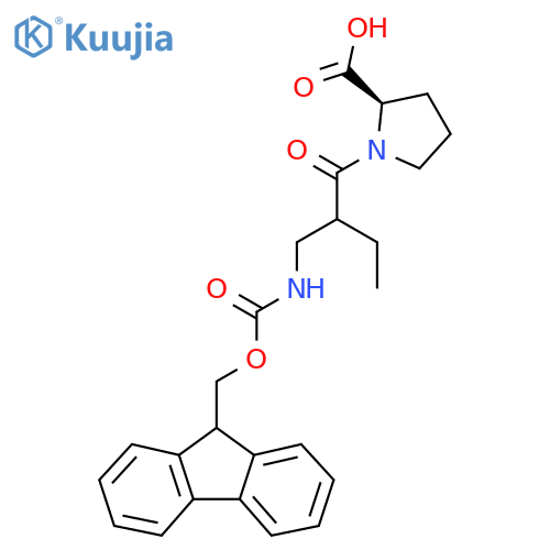 (2R)-1-{2-({(9H-fluoren-9-yl)methoxycarbonyl}amino)methylbutanoyl}pyrrolidine-2-carboxylic acid structure