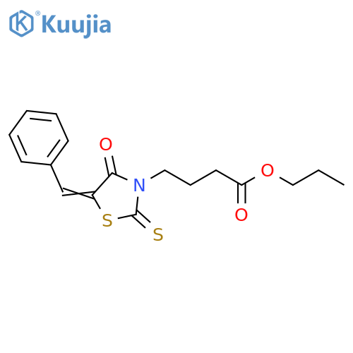 propyl 4-(5Z)-4-oxo-5-(phenylmethylidene)-2-sulfanylidene-1,3-thiazolidin-3-ylbutanoate structure