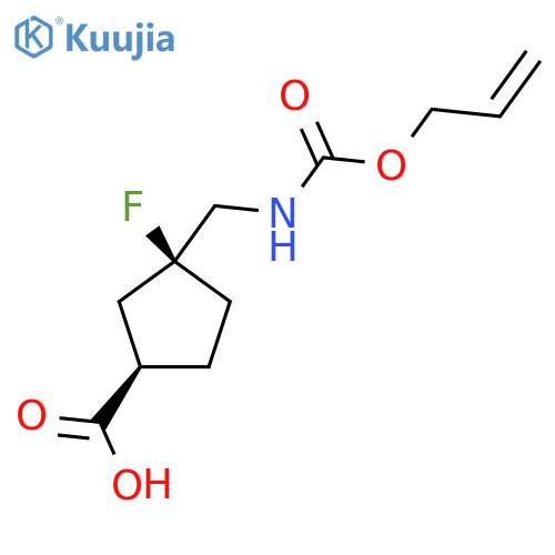 rac-(1R,3S)-3-fluoro-3-({[(prop-2-en-1-yloxy)carbonyl]amino}methyl)cyclopentane-1-carboxylic acid structure