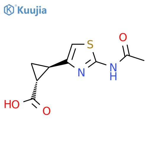 rac-(1R,2R)-2-(2-acetamido-1,3-thiazol-4-yl)cyclopropane-1-carboxylic acid structure
