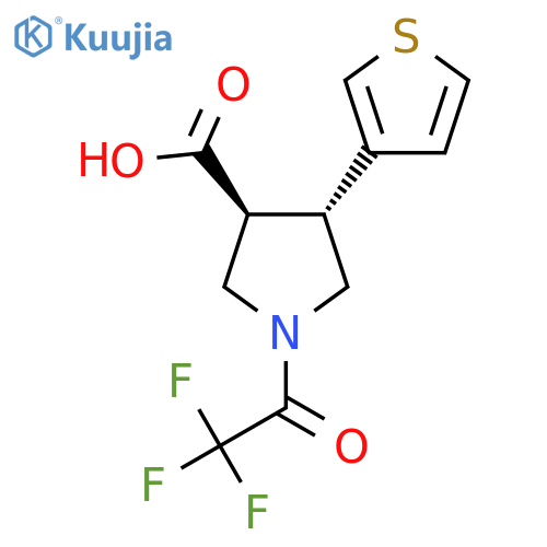 rac-(3R,4S)-4-(thiophen-3-yl)-1-(2,2,2-trifluoroacetyl)pyrrolidine-3-carboxylic acid structure