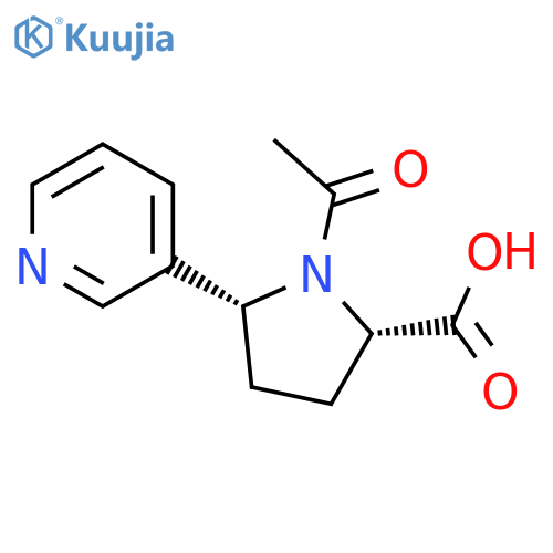 rac-(2R,5S)-1-acetyl-5-(pyridin-3-yl)pyrrolidine-2-carboxylic acid structure