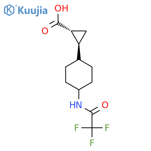 rac-(1R,2S)-2-[4-(2,2,2-trifluoroacetamido)cyclohexyl]cyclopropane-1-carboxylic acid structure