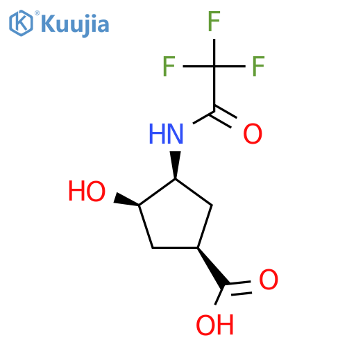 rac-(1R,3R,4S)-3-hydroxy-4-(2,2,2-trifluoroacetamido)cyclopentane-1-carboxylic acid structure
