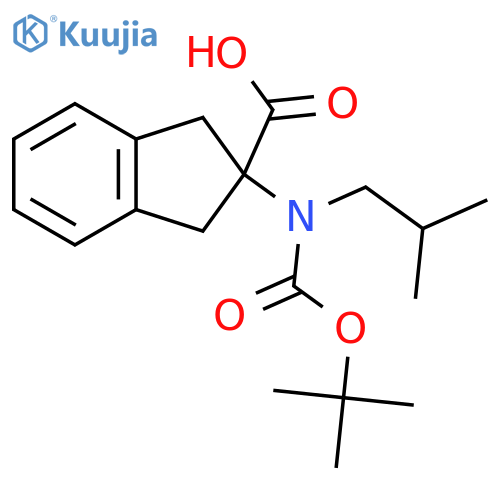 2-{(tert-butoxy)carbonyl(2-methylpropyl)amino}-2,3-dihydro-1H-indene-2-carboxylic acid structure