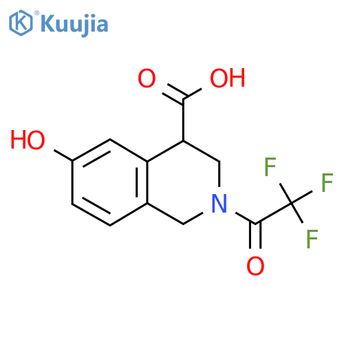6-Hydroxy-2-(2,2,2-trifluoroacetyl)-1,2,3,4-tetrahydroisoquinoline-4-carboxylic acid structure
