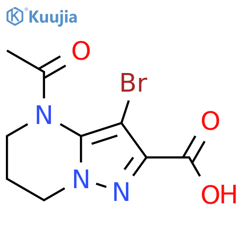 4-acetyl-3-bromo-4H,5H,6H,7H-pyrazolo1,5-apyrimidine-2-carboxylic acid structure