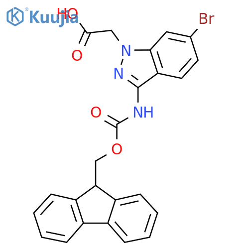 2-6-bromo-3-({(9H-fluoren-9-yl)methoxycarbonyl}amino)-1H-indazol-1-ylacetic acid structure