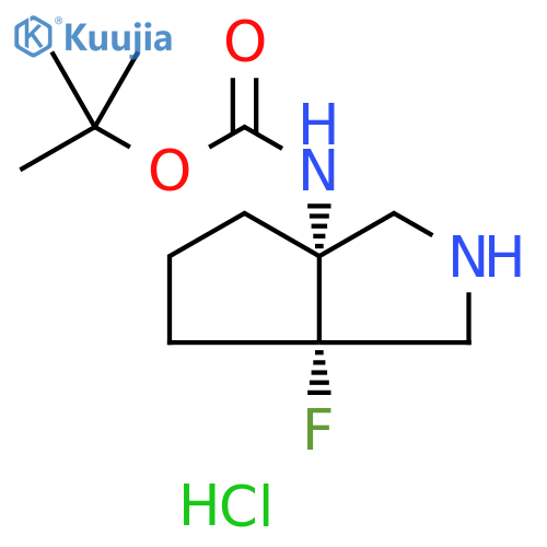 rac-tert-butyl N-(3aR,6aS)-6a-fluoro-octahydrocyclopentacpyrrol-3a-ylcarbamate hydrochloride structure