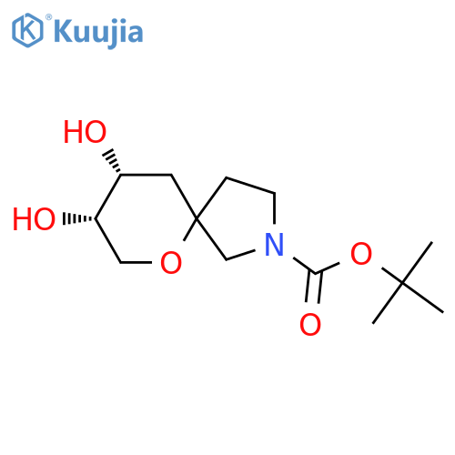 rac-tert-butyl (8R,9S)-8,9-dihydroxy-6-oxa-2-azaspiro4.5decane-2-carboxylate structure