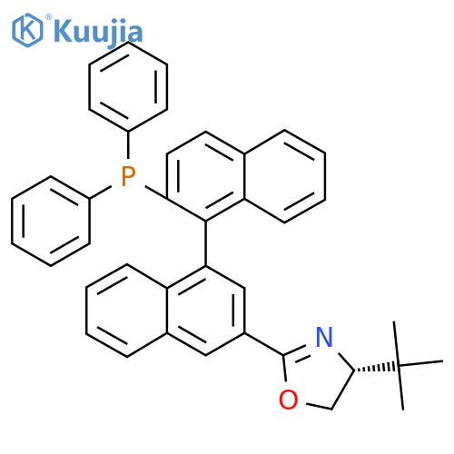 (R)-4-(tert-Butyl)-2-((R)-2'-(diphenylphosphanyl)-[1,1'-binaphthalen]-3-yl)-4,5-dihydrooxazole structure