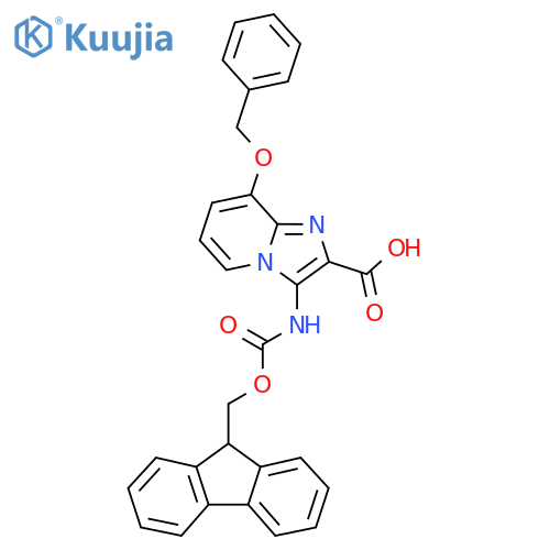 8-(benzyloxy)-3-({[(9H-fluoren-9-yl)methoxy]carbonyl}amino)imidazo[1,2-a]pyridine-2-carboxylic acid structure