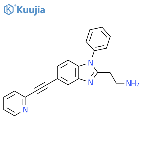 2-{1-phenyl-5-[2-(pyridin-2-yl)ethynyl]-1H-1,3-benzodiazol-2-yl}ethan-1-amine structure