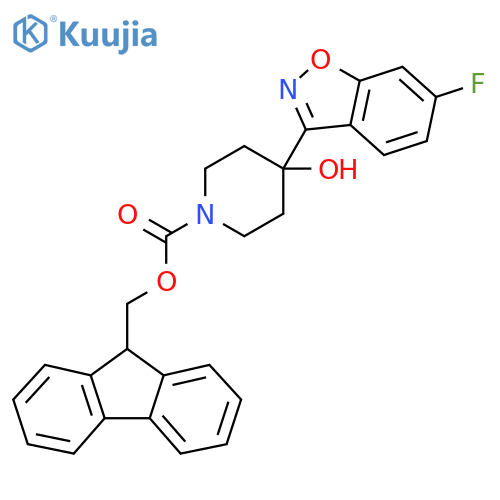 (9H-fluoren-9-yl)methyl 4-(6-fluoro-1,2-benzoxazol-3-yl)-4-hydroxypiperidine-1-carboxylate structure