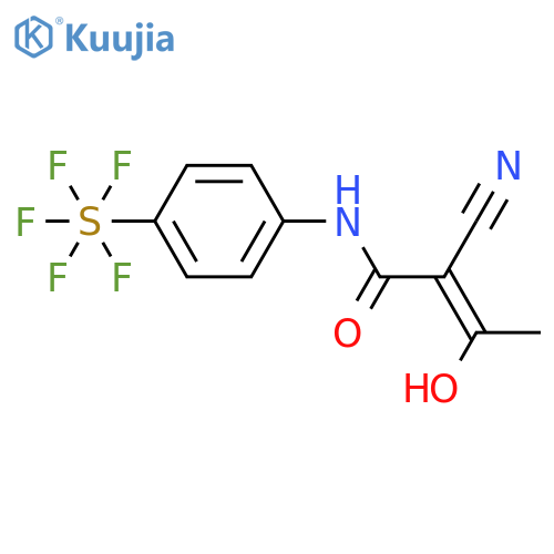 (Z)-2-Cyano-3-hydroxy-N-(4-(pentafluoro-l6-sulfaneyl)phenyl)but-2-enamide structure