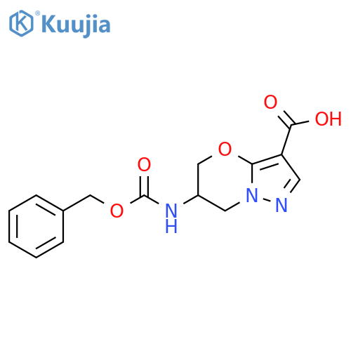 6-{[(benzyloxy)carbonyl]amino}-5H,6H,7H-pyrazolo[3,2-b][1,3]oxazine-3-carboxylic acid structure