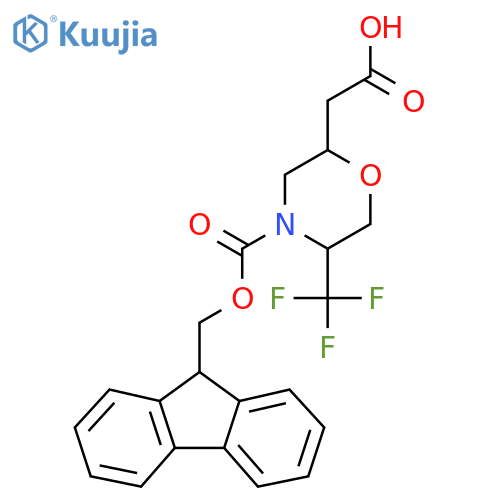 2-(4-{[(9H-fluoren-9-yl)methoxy]carbonyl}-5-(trifluoromethyl)morpholin-2-yl)acetic acid structure