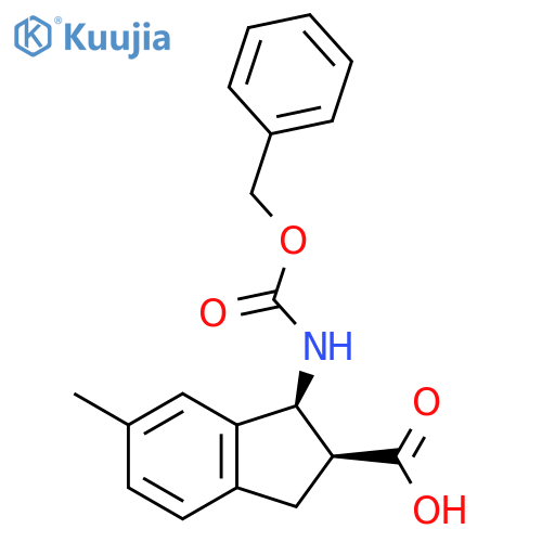 rac-(1R,2R)-1-{[(benzyloxy)carbonyl]amino}-6-methyl-2,3-dihydro-1H-indene-2-carboxylic acid structure