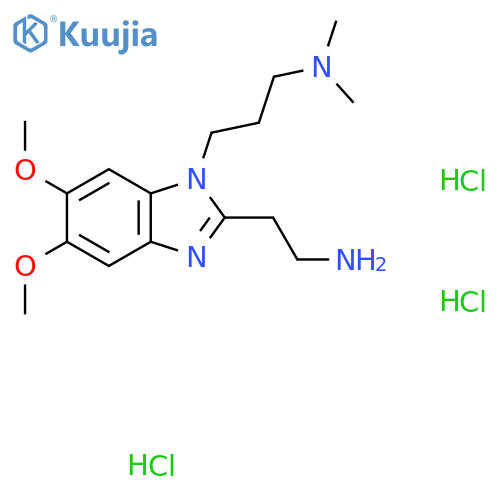 2-{1-[3-(dimethylamino)propyl]-5,6-dimethoxy-1H-1,3-benzodiazol-2-yl}ethan-1-amine trihydrochloride structure