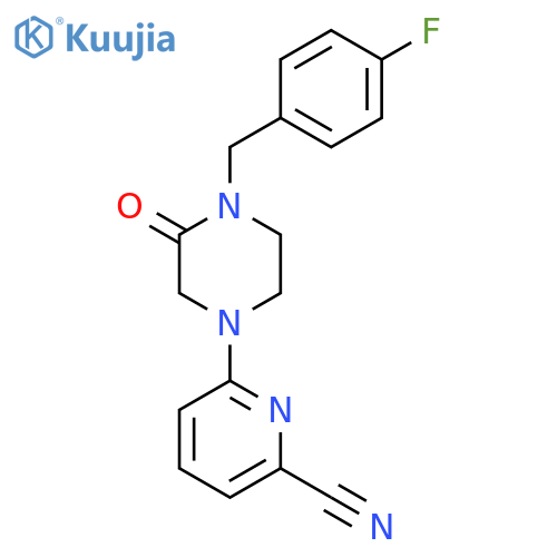 6-{4-[(4-Fluorophenyl)methyl]-3-oxopiperazin-1-yl}pyridine-2-carbonitrile structure