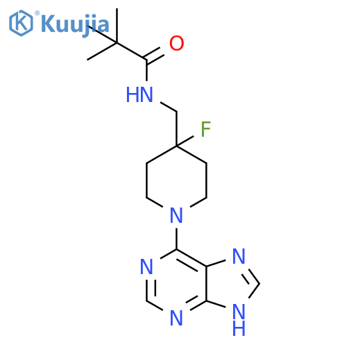 N-{[4-fluoro-1-(9H-purin-6-yl)piperidin-4-yl]methyl}-2,2-dimethylpropanamide structure