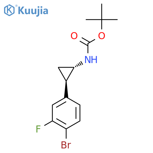 tert-butyl N-[(1S,2R)-2-(4-bromo-3-fluoro-phenyl)cyclopropyl]carbamate structure