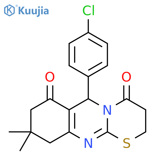 6-(4-chlorophenyl)-9,9-dimethyl-2H,3H,4H,6H,7H,8H,9H,10H-1,3thiazino2,3-bquinazoline-4,7-dione structure