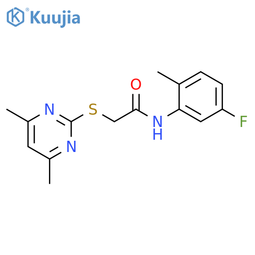 2-((4,6-Dimethylpyrimidin-2-yl)thio)-N-(5-fluoro-2-methylphenyl)acetamide structure