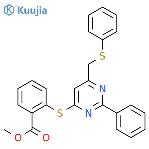 Methyl 2-({2-phenyl-6-[(phenylsulfanyl)methyl]-4-pyrimidinyl}sulfanyl)benzenecarboxylate structure