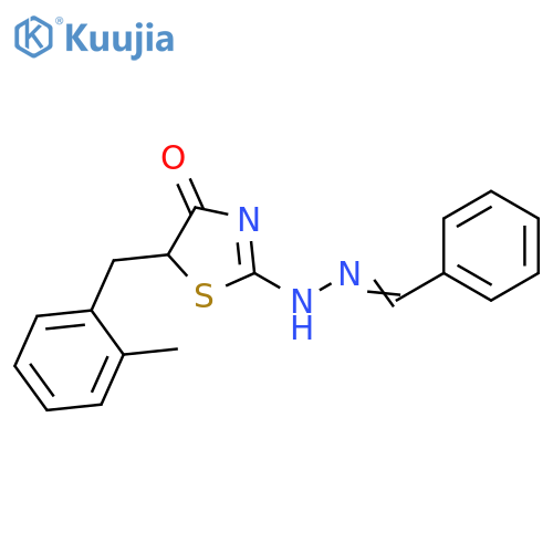 (2Z)-5-(2-methylphenyl)methyl-2-(E)-2-(phenylmethylidene)hydrazin-1-ylidene-1,3-thiazolidin-4-one structure