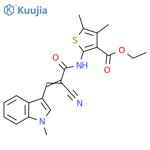 ethyl 2-(2E)-2-cyano-3-(1-methyl-1H-indol-3-yl)prop-2-enamido-4,5-dimethylthiophene-3-carboxylate structure