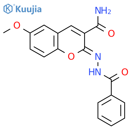 (2Z)-6-methoxy-2-[(phenylformamido)imino]-2H-chromene-3-carboxamide structure