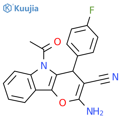 5-acetyl-4-(4-fluorophenyl)-2-imino-2H,3H,4H,5H-pyrano[3,2-b]indole-3-carbonitrile structure