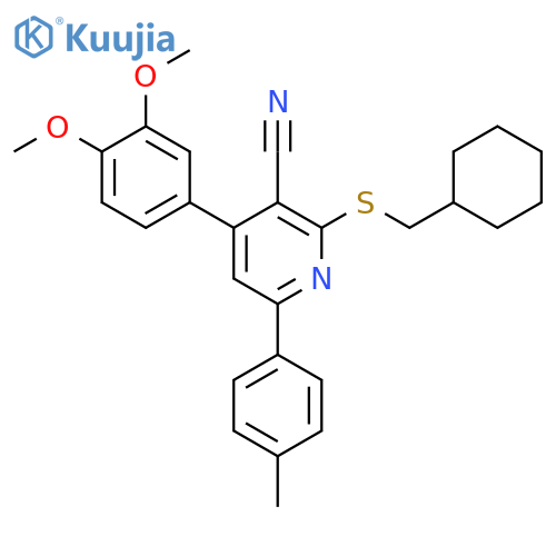 <br>2-Cyclohexylmethylsulfanyl-4-(3,4-dimethoxy-phenyl)-6-p-tolyl-nicotinonitri le structure