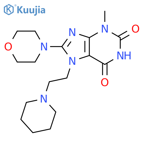 3-methyl-8-(morpholin-4-yl)-7-2-(piperidin-1-yl)ethyl-2,3,6,7-tetrahydro-1H-purine-2,6-dione structure