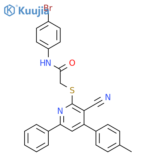 <br>N-(4-Bromo-phenyl)-2-(3-cyano-6-phenyl-4-p-tolyl-pyridin-2-ylsulfanyl)-acet amide structure