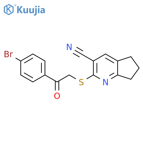 2-{[2-(4-bromophenyl)-2-oxoethyl]sulfanyl}-5H,6H,7H-cyclopenta[b]pyridine-3-carbonitrile structure