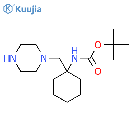 tert-butyl N-{1-(piperazin-1-yl)methylcyclohexyl}carbamate structure