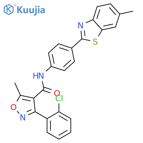 <br>3-(2-chlorophenyl)-5-methyl-N-(4-(6-methylbenzo[d]thiazol-2-yl)phenyl)isoxa zole-4-carboxamide structure