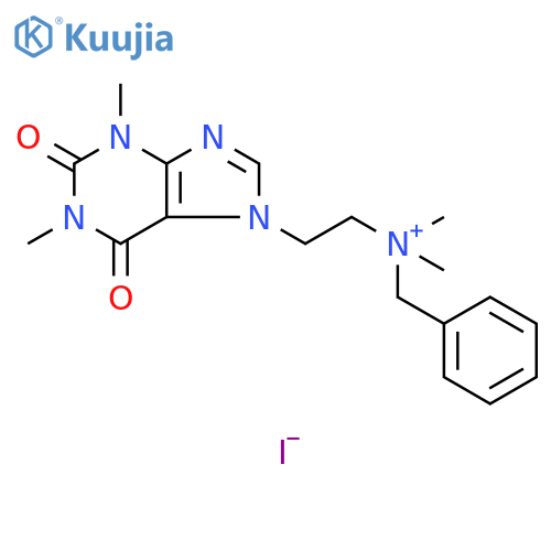 7H-Purine-7-ethanaminium,1,2,3,6-tetrahydro-N,N,1,3-tetramethyl-2,6-dioxo-N-(phenylmethyl)-, iodide(1:1) structure