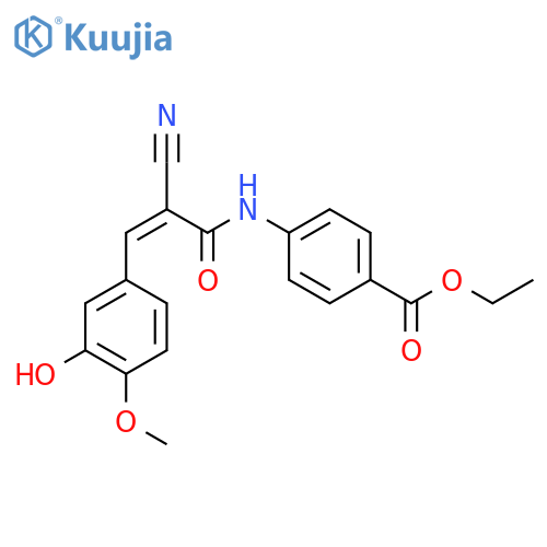 Ethyl 4-[2-cyano-3-(3-hydroxy-4-methoxyphenyl)prop-2-enamido]benzoate structure
