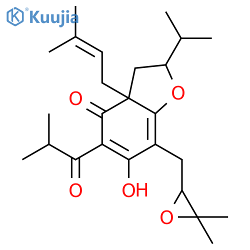 6(2H)-Benzofuranone,7-[(3,3-dimethyloxiranyl)methyl]-3,3a-dihydro-4-hydroxy-3a-(3-methyl-2-butenyl)-2-(1-methylethyl)-5-(2-methyl-1-oxopropyl)-(9CI) structure