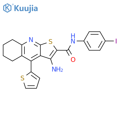 3-amino-N-(4-iodophenyl)-4-(thiophen-2-yl)-5H,6H,7H,8H-thieno2,3-bquinoline-2-carboxamide structure