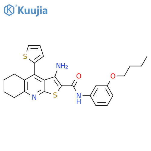 3-amino-N-(3-butoxyphenyl)-4-(thiophen-2-yl)-5H,6H,7H,8H-thieno2,3-bquinoline-2-carboxamide structure