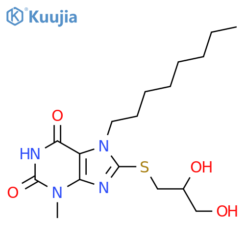 8-(2,3-dihydroxypropyl)sulfanyl-3-methyl-7-octyl-2,3,6,7-tetrahydro-1H-purine-2,6-dione structure