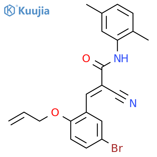 3-[5-bromo-2-(prop-2-en-1-yloxy)phenyl]-2-cyano-N-(2,5-dimethylphenyl)prop-2-enamide structure